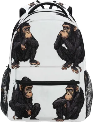 School Backpack for Men Women Waterproof Outdoor Backpack with Chest Strap Gift Men & Women Cartoon Rhinopithecus White