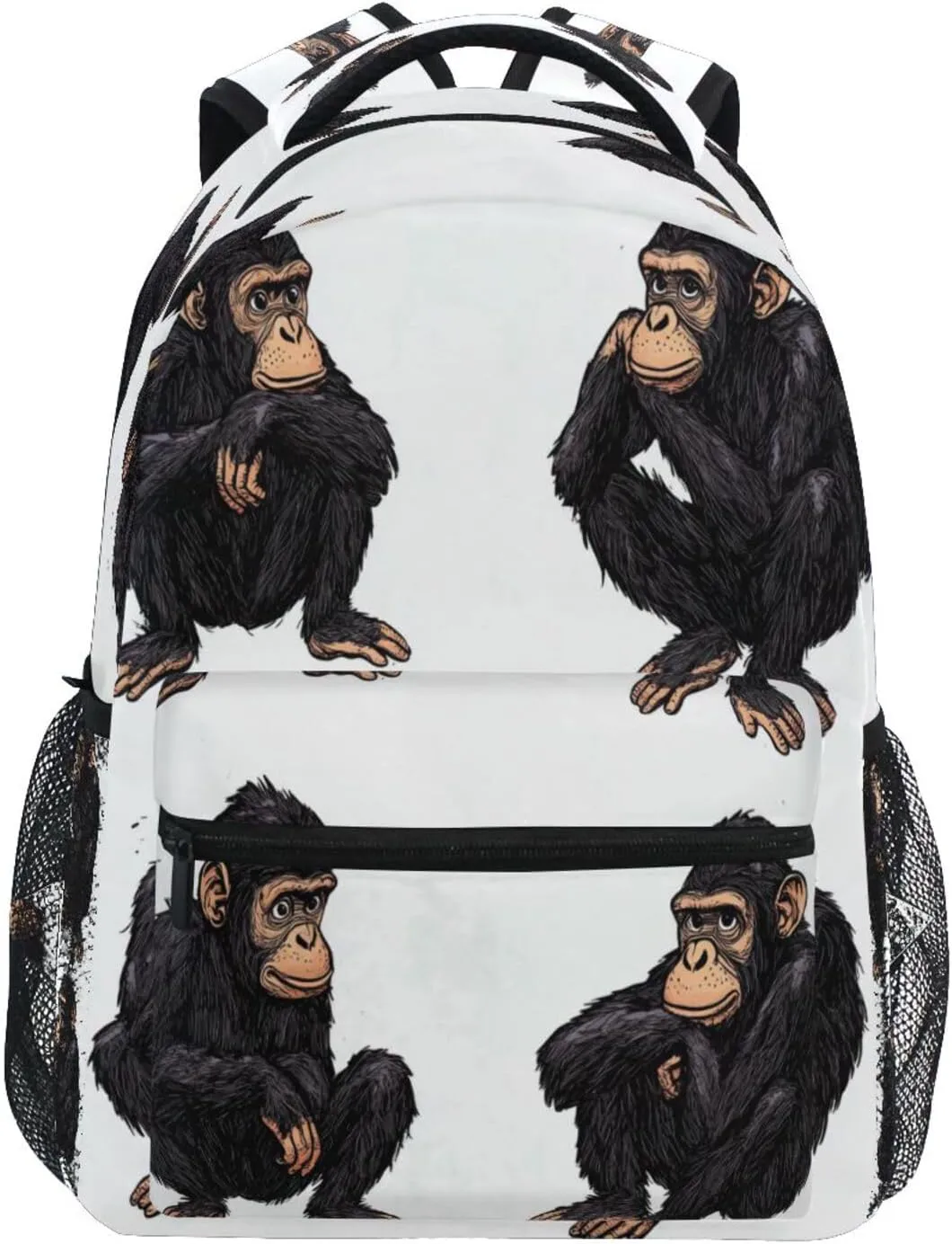 School Backpack for Men Women Waterproof Outdoor Backpack with Chest Strap Gift Men & Women Cartoon Rhinopithecus White