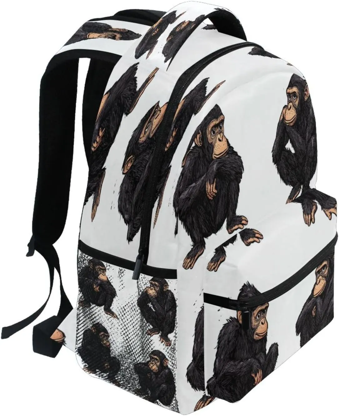 School Backpack for Men Women Waterproof Outdoor Backpack with Chest Strap Gift Men & Women Cartoon Rhinopithecus White
