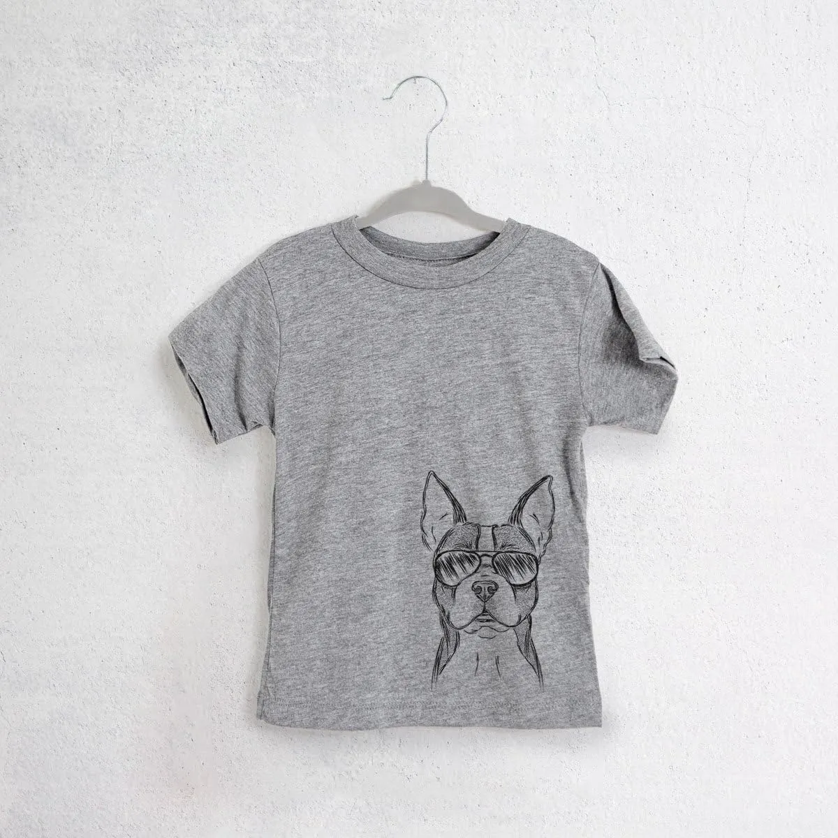 Scout The Boston Terrier Dog Youth Unisex Boy Girl Kids Crewneck Small Grey