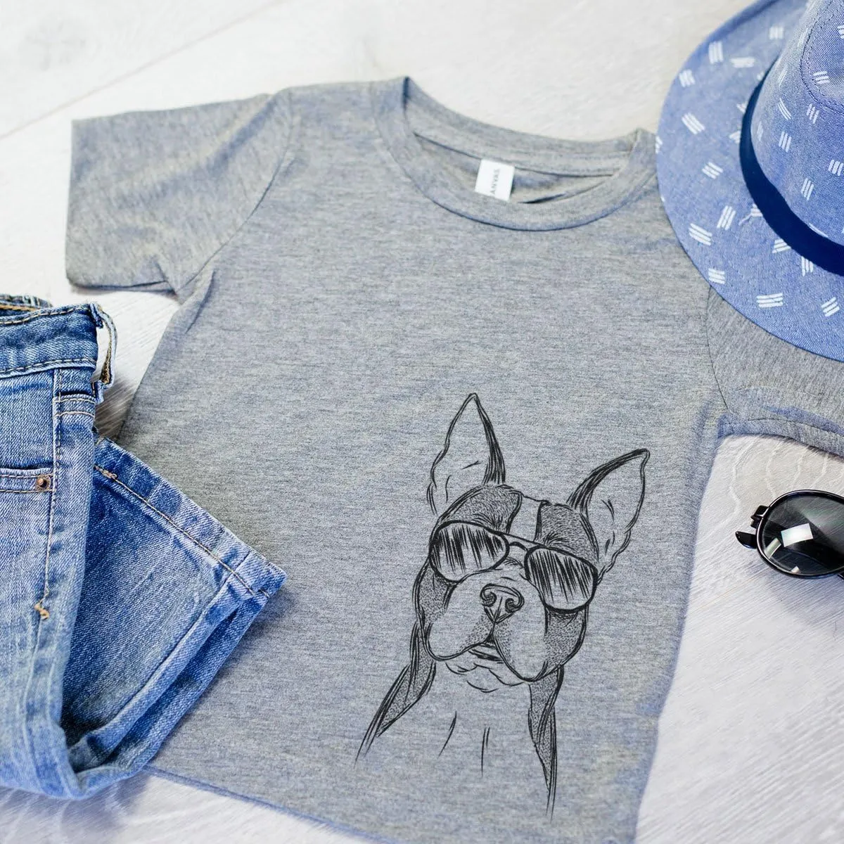 Scout The Boston Terrier Dog Youth Unisex Boy Girl Kids Crewneck Small Grey