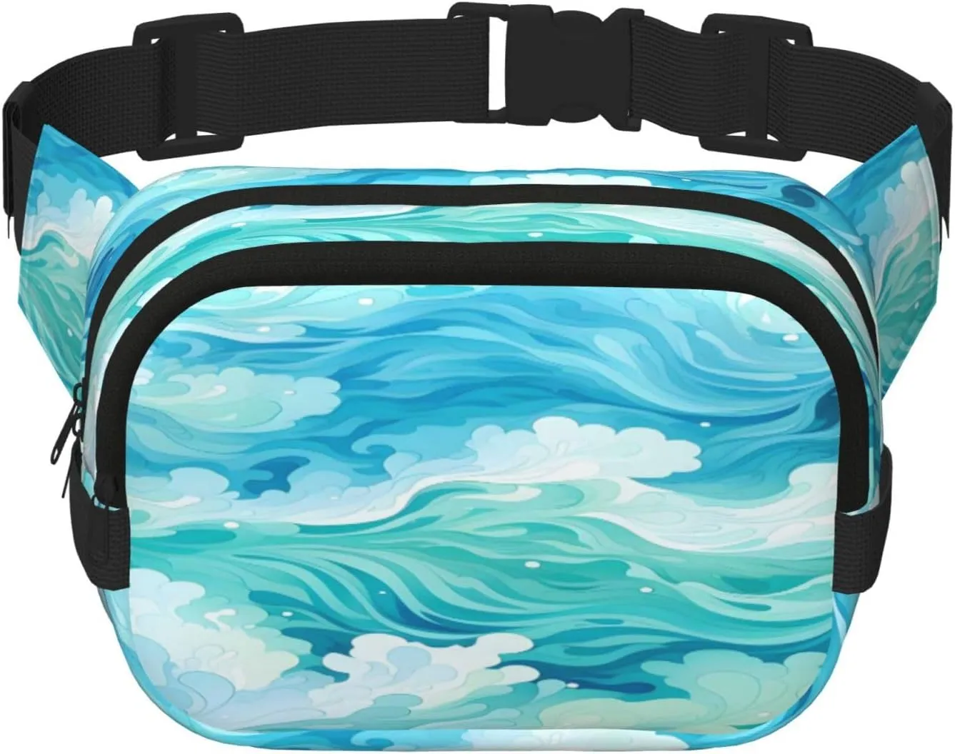 Sea Teal Wave Funny Pack Waist Pack for Women Men, Double Layer Pack for Workout Running Travelling