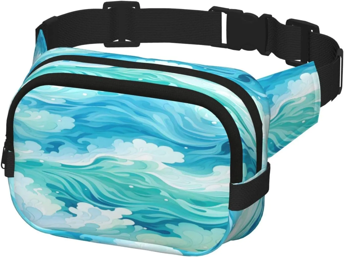 Sea Teal Wave Funny Pack Waist Pack for Women Men, Double Layer Pack for Workout Running Travelling