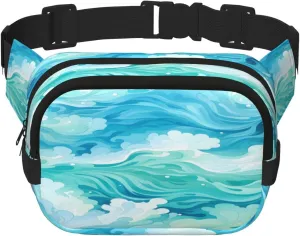 Sea Teal Wave Funny Pack Waist Pack for Women Men, Double Layer Pack for Workout Running Travelling
