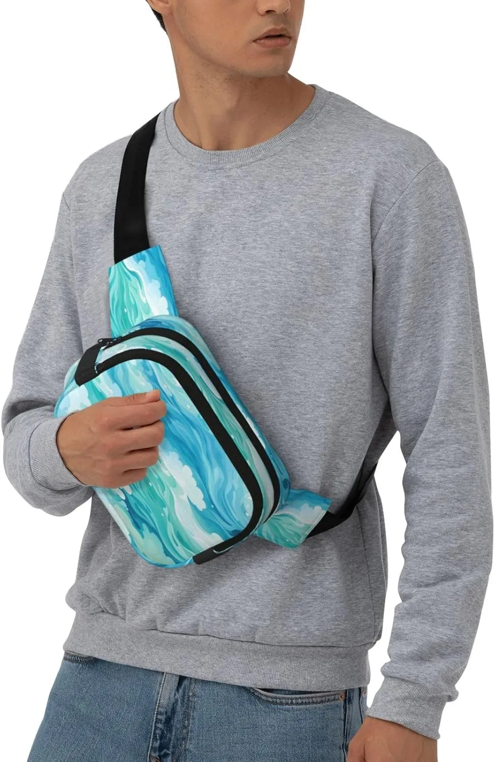 Sea Teal Wave Funny Pack Waist Pack for Women Men, Double Layer Pack for Workout Running Travelling