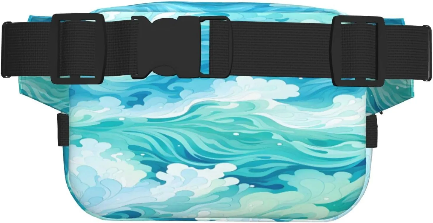 Sea Teal Wave Funny Pack Waist Pack for Women Men, Double Layer Pack for Workout Running Travelling
