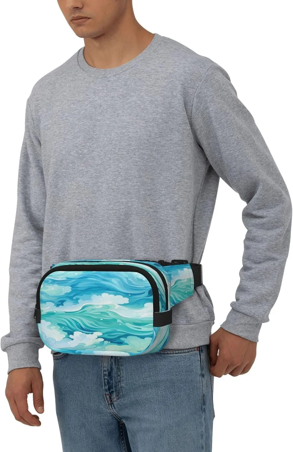Sea Teal Wave Funny Pack Waist Pack for Women Men, Double Layer Pack for Workout Running Travelling