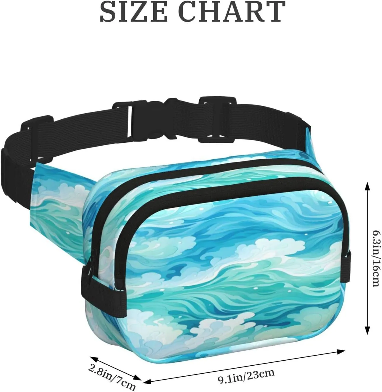 Sea Teal Wave Funny Pack Waist Pack for Women Men, Double Layer Pack for Workout Running Travelling