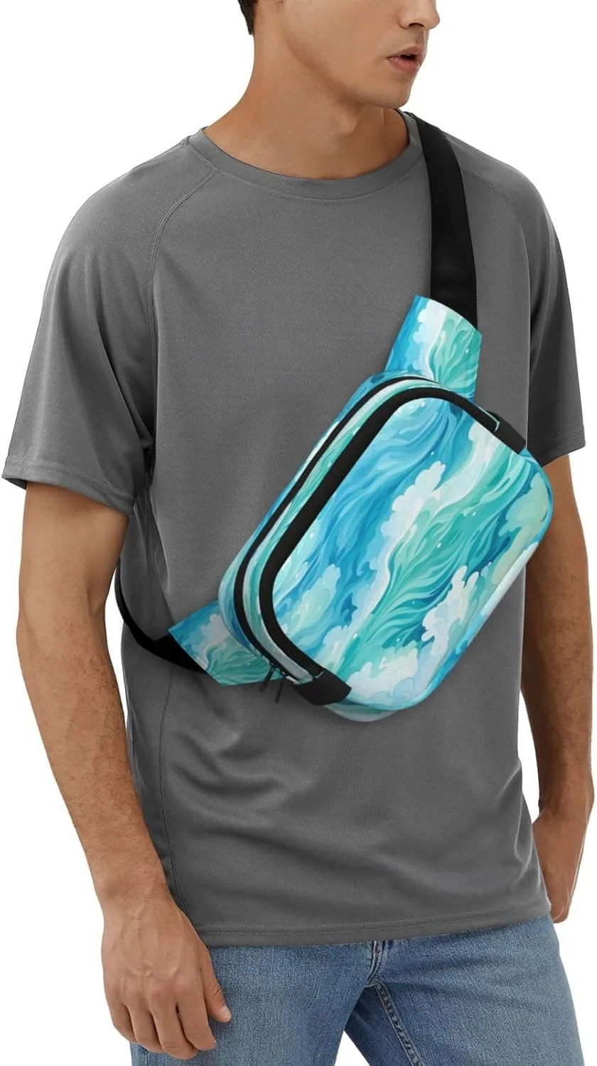 Sea Teal Wave Funny Pack Waist Pack for Women Men, Double Layer Pack for Workout Running Travelling