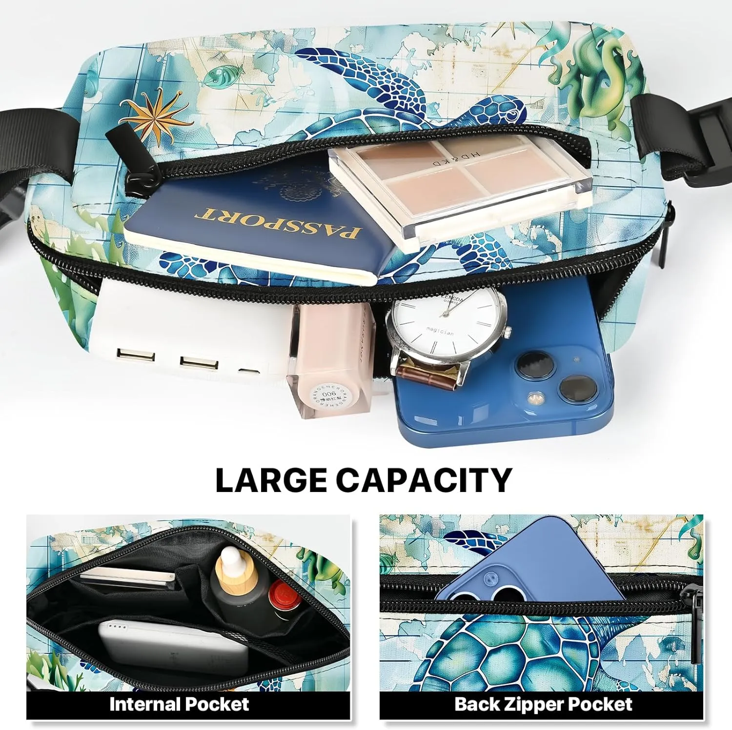 Sea Turtle Fanny Pack for Women Casual Belt Bag Waterproof Purse Lightweight Waist Bags with Adjustable Straps Wallet Travel Presents Workout