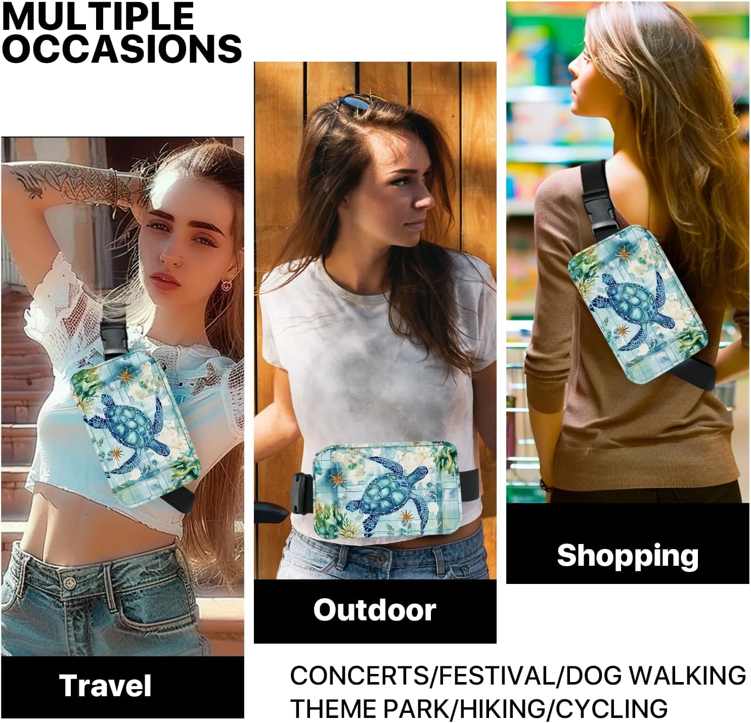 Sea Turtle Fanny Pack for Women Casual Belt Bag Waterproof Purse Lightweight Waist Bags with Adjustable Straps Wallet Travel Presents Workout