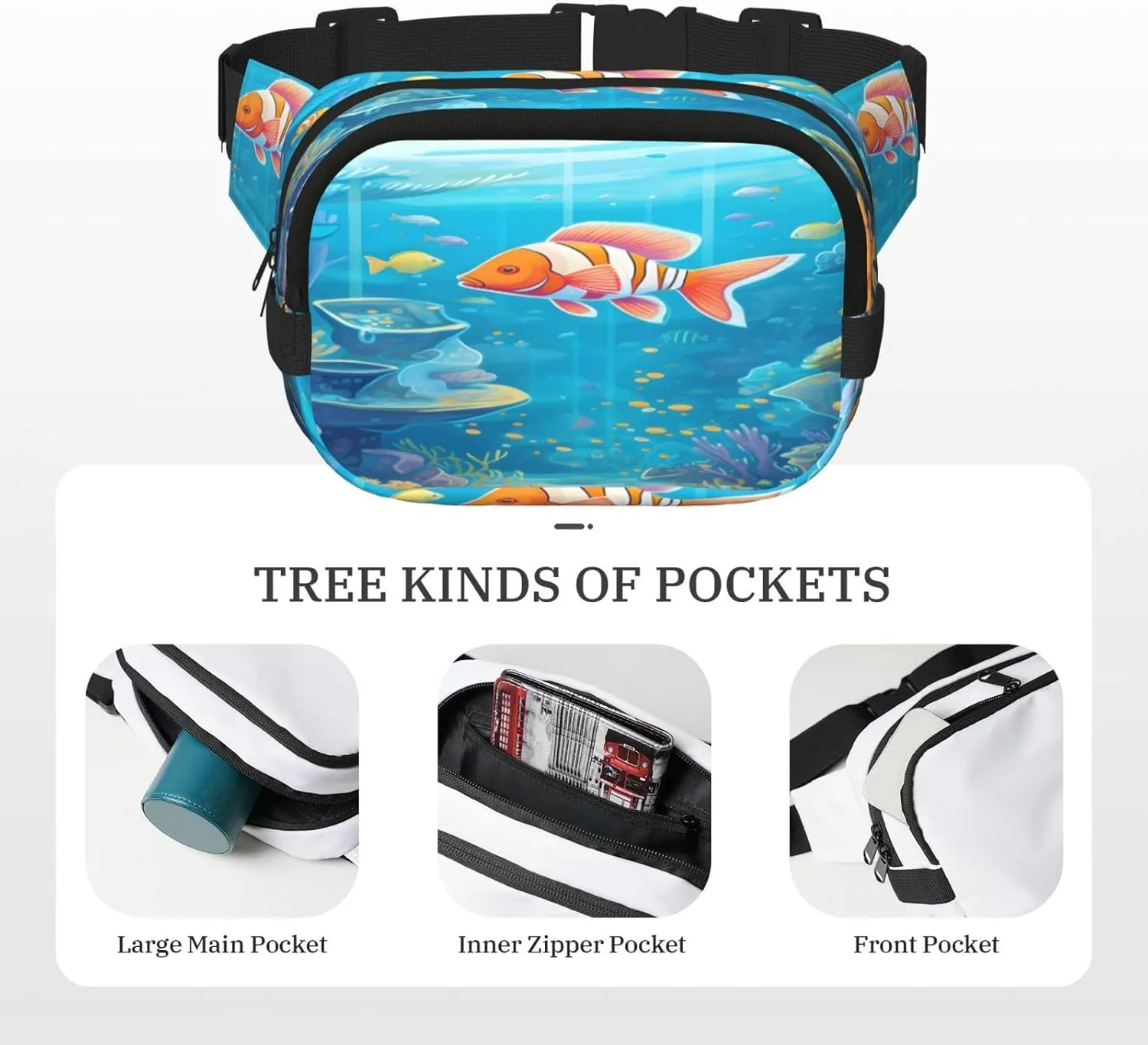 Sea World Carol Fish Funny Pack Waist Pack for Women Men, Double Layer Pack for Workout Running Travelling