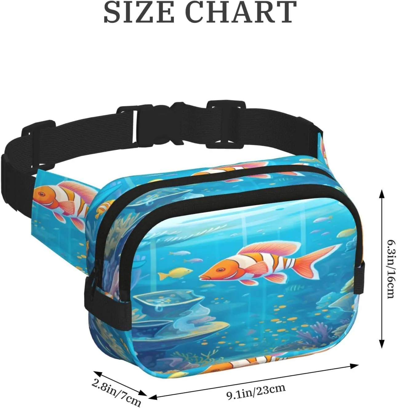 Sea World Carol Fish Funny Pack Waist Pack for Women Men, Double Layer Pack for Workout Running Travelling