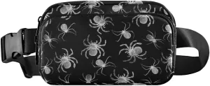 Seamless White Spider on Black Dark Adjustable Belt Running Bag, Crossbody Fanny Pack Waist Runners Bag Tote for Women Men Sports Hiking Fitness Exercise Gym Pouch