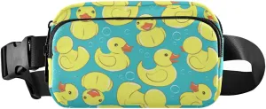 Seamless Yellow Cute Rubber Ducks and Bubbles on Turquoise Adjustable Belt Running Bag, Crossbody Fanny Pack Waist Runners Bag Tote for Women Men Sports Hiking Fitness Exercise Gym Pouch