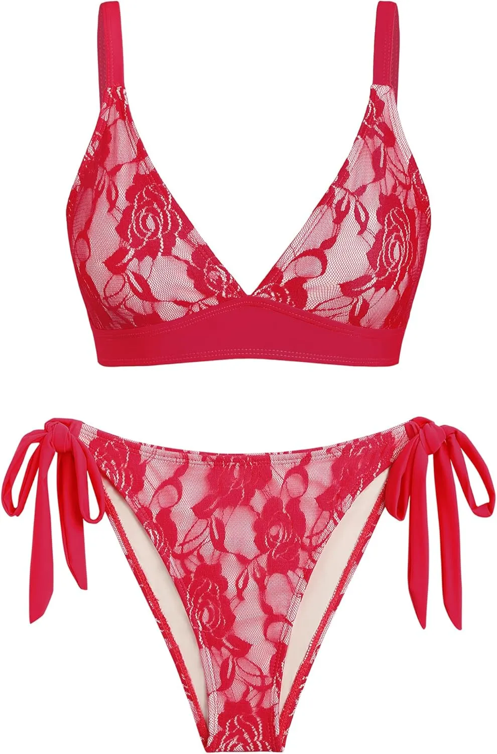 seamoly Women's Bikini Sets Halter Neck Crochet Colorblock Two Piece Swimsuits Open Back Sexy High Cut Thong Bathing Suit
