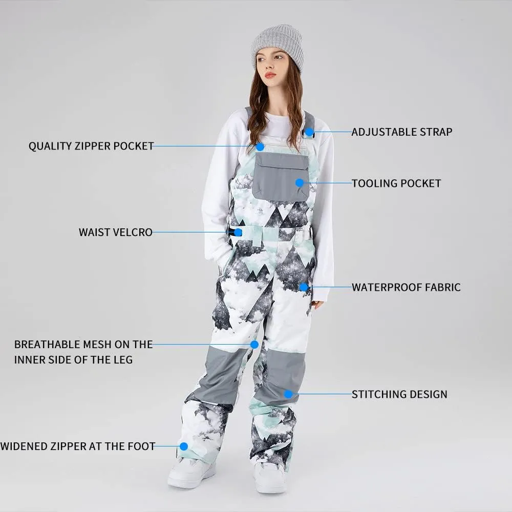 SEARIPE Women and Mens Snow Bibs Adjustable Overalls Pants Wear-resistant Bib Hiking Climbing Insulated Ski Pants