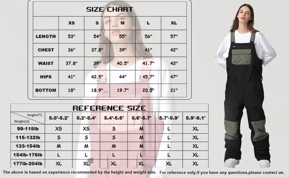SEARIPE Women and Mens Snow Bibs Adjustable Overalls Pants Wear-resistant Bib Hiking Climbing Insulated Ski Pants