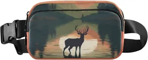 senya Deer Landscape Sunset Reflection Fanny Pack Crossbody Bags for Women Belt Bag Running Waist Bag with Adjustable Strap