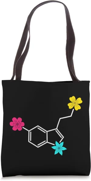 Serotonin Molecule & Flowers Psychedelic Design Tote Bag