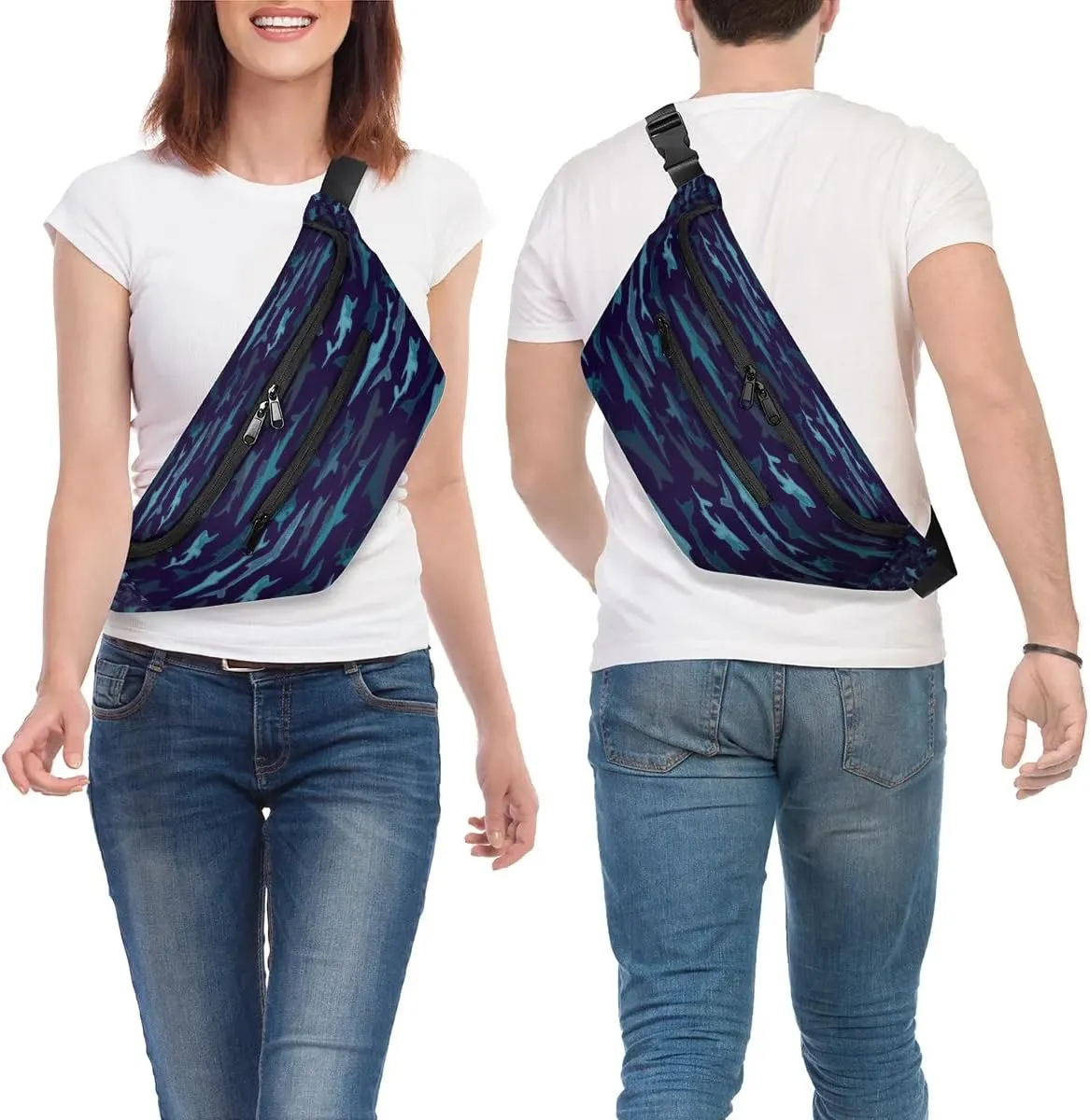 Shark Paint Crossbody Sling Bag for Women Men Crossbody Backpack with 4 Zipper Pockets Fanny Pack Shoulder Casual Daypack for Travel Running Hiking Cycling