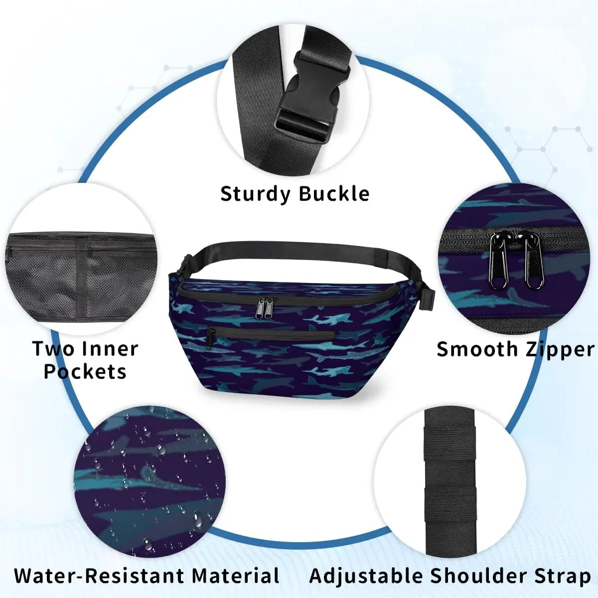 Shark Paint Crossbody Sling Bag for Women Men Crossbody Backpack with 4 Zipper Pockets Fanny Pack Shoulder Casual Daypack for Travel Running Hiking Cycling