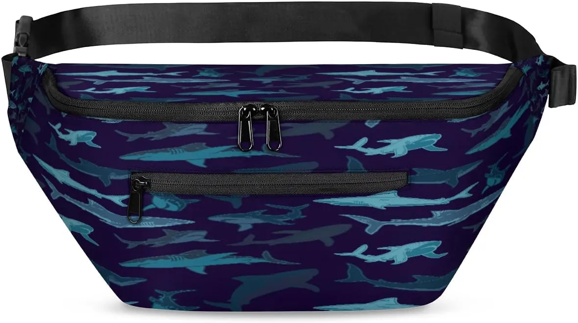 Shark Paint Crossbody Sling Bag for Women Men Crossbody Backpack with 4 Zipper Pockets Fanny Pack Shoulder Casual Daypack for Travel Running Hiking Cycling