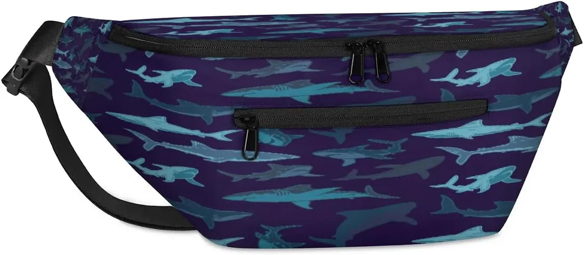 Shark Paint Crossbody Sling Bag for Women Men Crossbody Backpack with 4 Zipper Pockets Fanny Pack Shoulder Casual Daypack for Travel Running Hiking Cycling