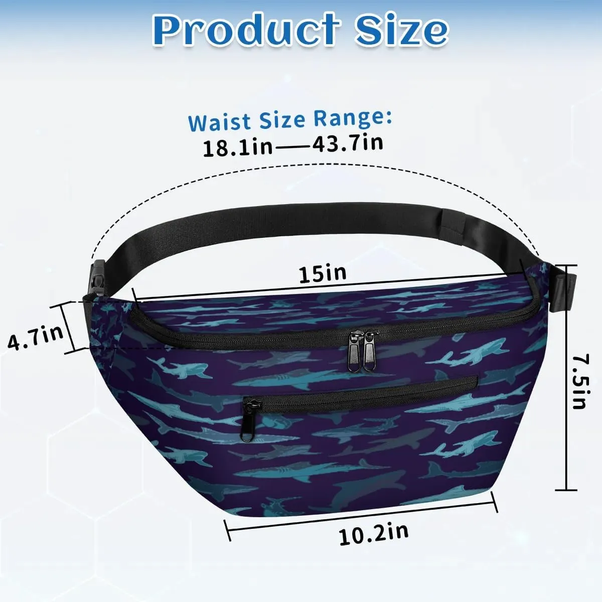 Shark Paint Crossbody Sling Bag for Women Men Crossbody Backpack with 4 Zipper Pockets Fanny Pack Shoulder Casual Daypack for Travel Running Hiking Cycling