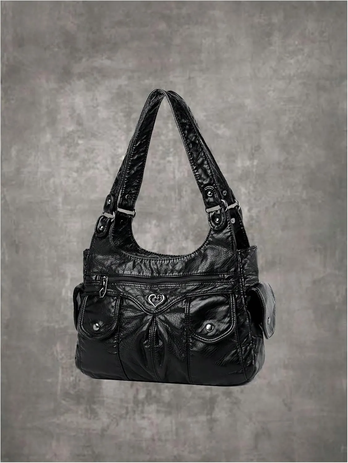 SHENHE Women's Punk Rivet Studded Purse PU Leather Funky Satchel Shoulder Handbag with Multi Pockets