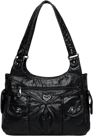 SHENHE Women's Punk Rivet Studded Purse PU Leather Funky Satchel Shoulder Handbag with Multi Pockets