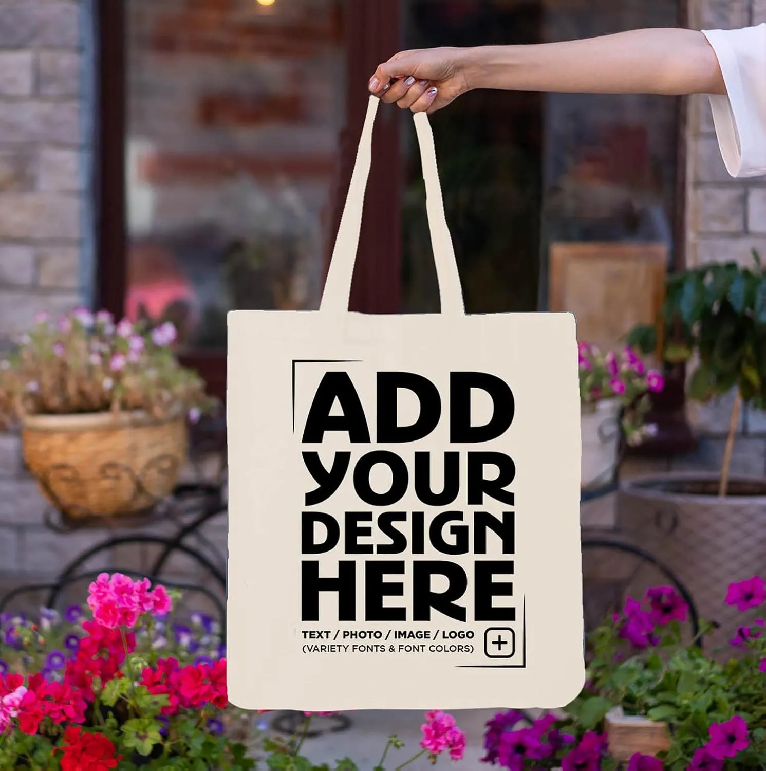 shop4ever Personalized Custom Design Your Own Eco Cotton Tote Reusable Shopping Bag Customizable Gift
