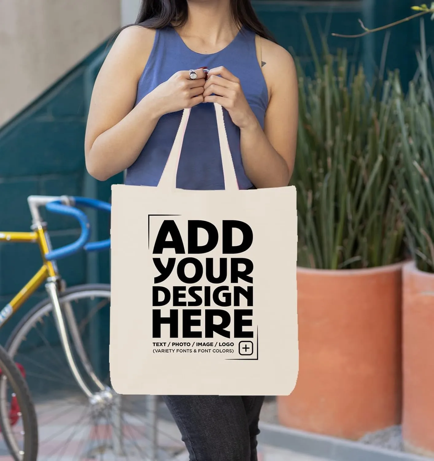 shop4ever Personalized Custom Design Your Own Eco Cotton Tote Reusable Shopping Bag Customizable Gift