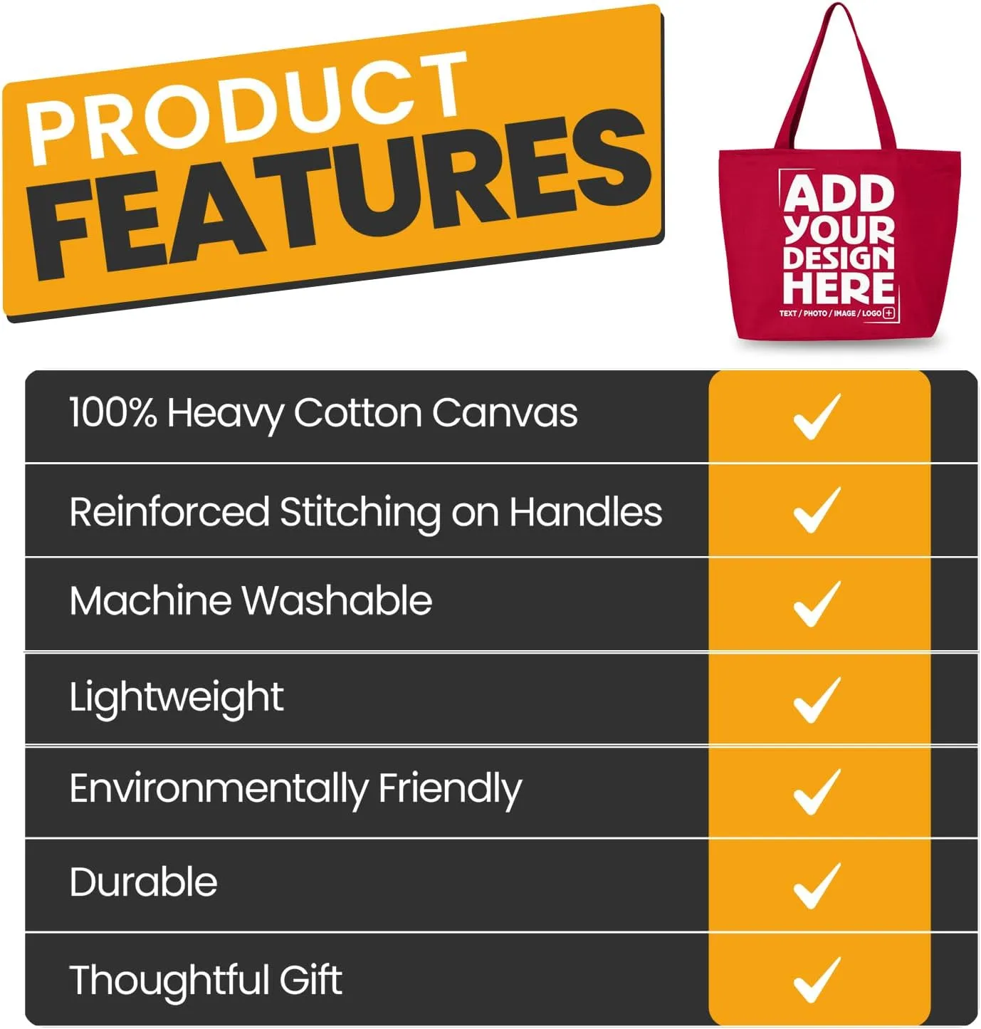 shop4ever Personalized Custom Design Your Own Heavy Canvas Tote with Zipper Reusable Shopping Bag Customizable Gift