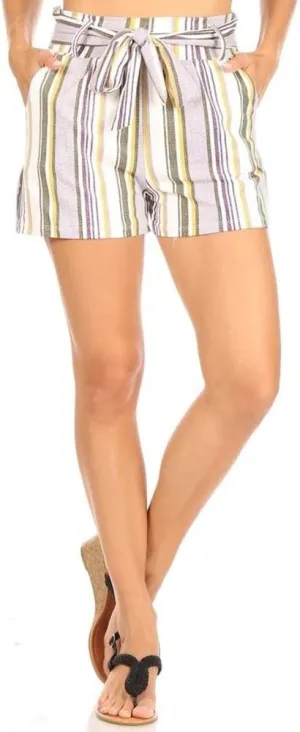 ShoSho Womens Bohemian Casual Paper Bag Waist Shorts Spring Summer Bottoms Relaxed Loose Fit with Waist Tie