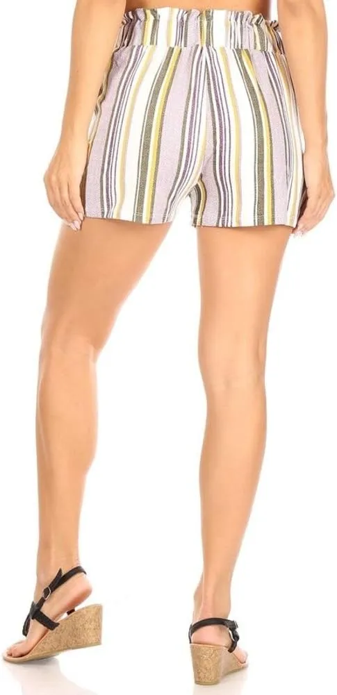 ShoSho Womens Bohemian Casual Paper Bag Waist Shorts Spring Summer Bottoms Relaxed Loose Fit with Waist Tie