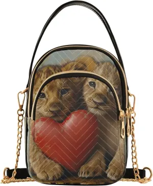 Shoulder Handbag Lion Red Heart Print Crossbody Purse for Women Stylish Ladies Shoulder Bag Top Handle Satchel