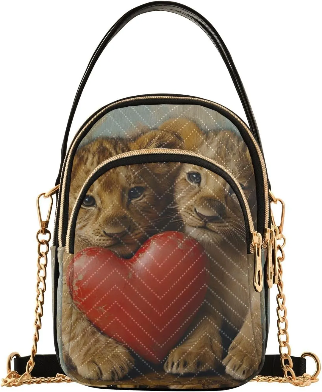 Shoulder Handbag Lion Red Heart Print Crossbody Purse for Women Stylish Ladies Shoulder Bag Top Handle Satchel