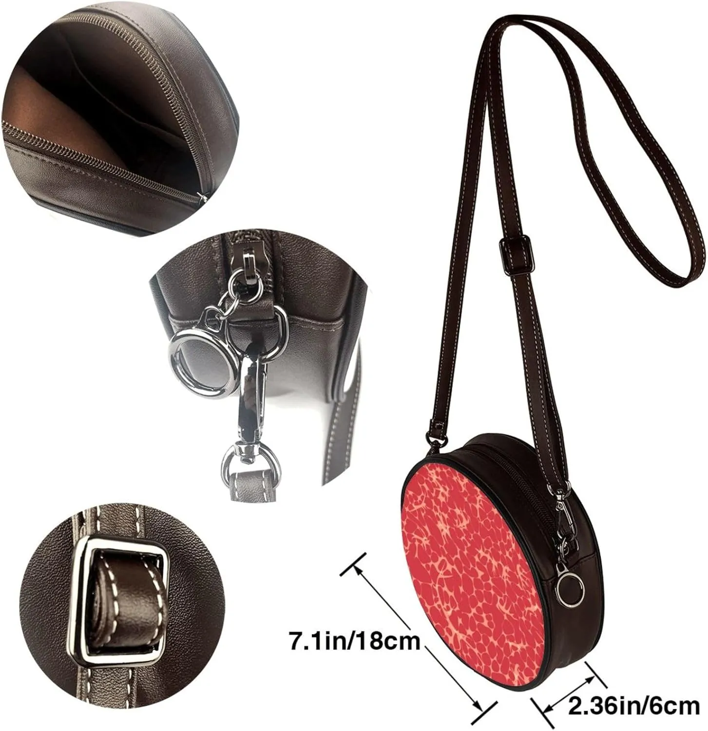 Shoulder Round Circle Bag Leather Travel Briefcase Satchel for Office, Work, Travel