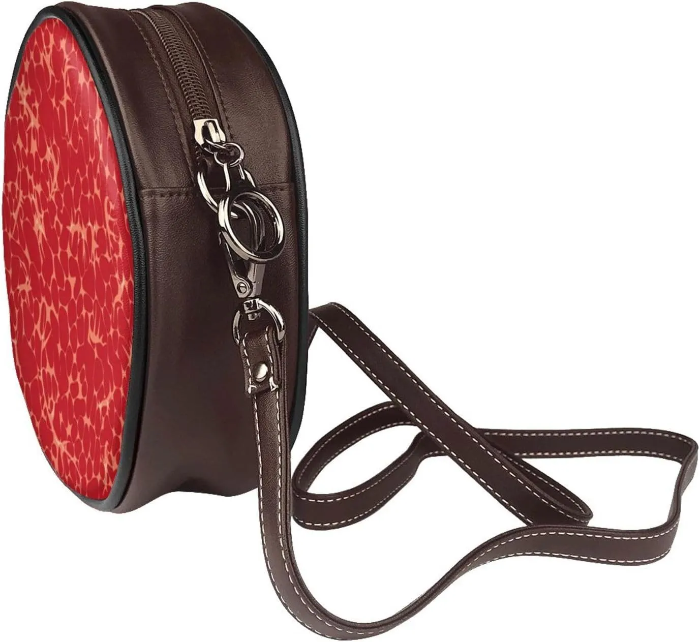 Shoulder Round Circle Bag Leather Travel Briefcase Satchel for Office, Work, Travel