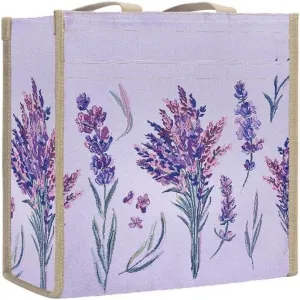 Signare Tapestry Navy & Pink Women's Shopping Tote Bag in Lavender Flora Design (SHOP-LAVENDER)