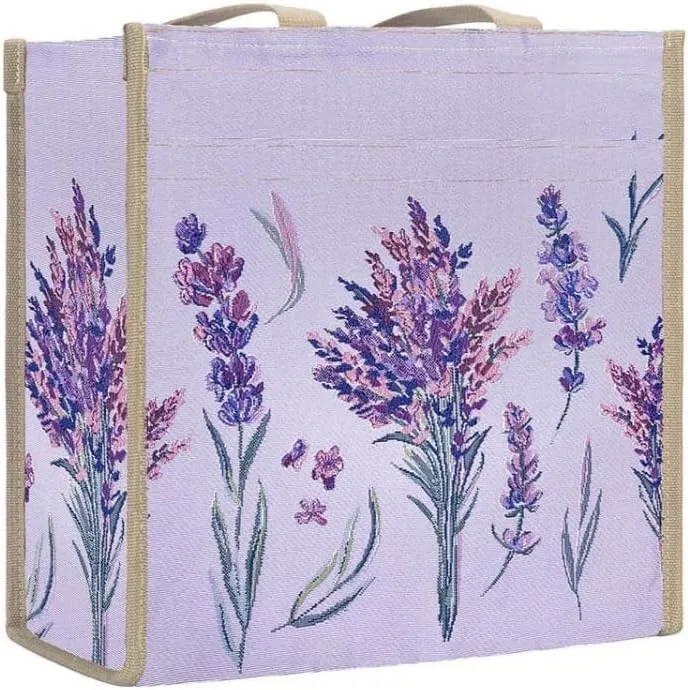 Signare Tapestry Navy & Pink Women's Shopping Tote Bag in Lavender Flora Design (SHOP-LAVENDER)