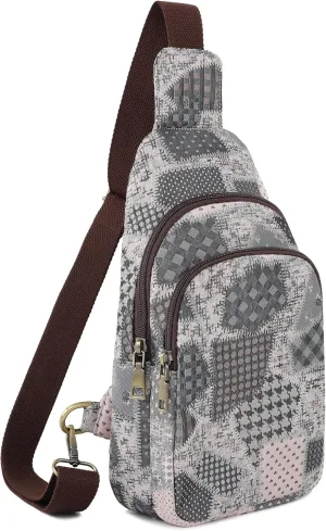 SILKAREA Canvas Sling Bag for Wome Crossbody Purse Small Sling Backpack Purse Travel Hiking Chest Bag Daypack