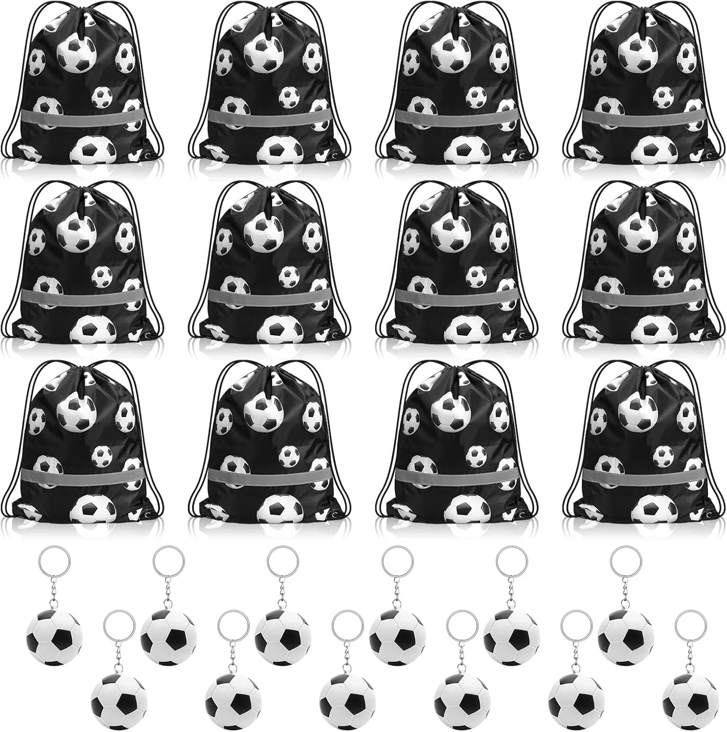 Silkfly 24 Pcs Soccer Party Favors Supplies Include 12 Drawstring Soccer Bag and 12 Stress Ball Football Keychain Team Gifts for Kids Boys Girls Gym Yoga Sports Gifts Supplies