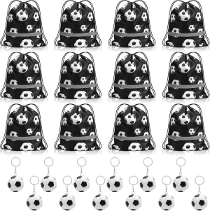 Silkfly 24 Pcs Soccer Party Favors Supplies Include 12 Drawstring Soccer Bag and 12 Stress Ball Football Keychain Team Gifts for Kids Boys Girls Gym Yoga Sports Gifts Supplies