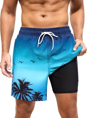 SILKWORLD Men Swim Trunks 6 Inch Quick Dry Swimming Shorts 2 in 1 Summer Swimwear Bathing Suits with Zipper Pockets