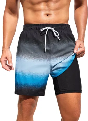 SILKWORLD Men Swim Trunks 6 Inch Quick Dry Swimming Shorts 2 in 1 Summer Swimwear Bathing Suits with Zipper Pockets