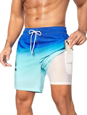 SILKWORLD Men Swim Trunks 6 Inch Quick Dry Swimming Shorts 2 in 1 Summer Swimwear Bathing Suits with Zipper Pockets