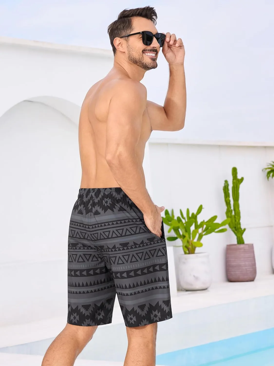 SILKWORLD Mens Swimming Trunks with Compression Liner 2 in 1 Quick-Dry 9" Swim Shorts with Zipper Pockets