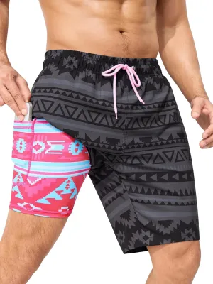 SILKWORLD Mens Swimming Trunks with Compression Liner 2 in 1 Quick-Dry 9" Swim Shorts with Zipper Pockets